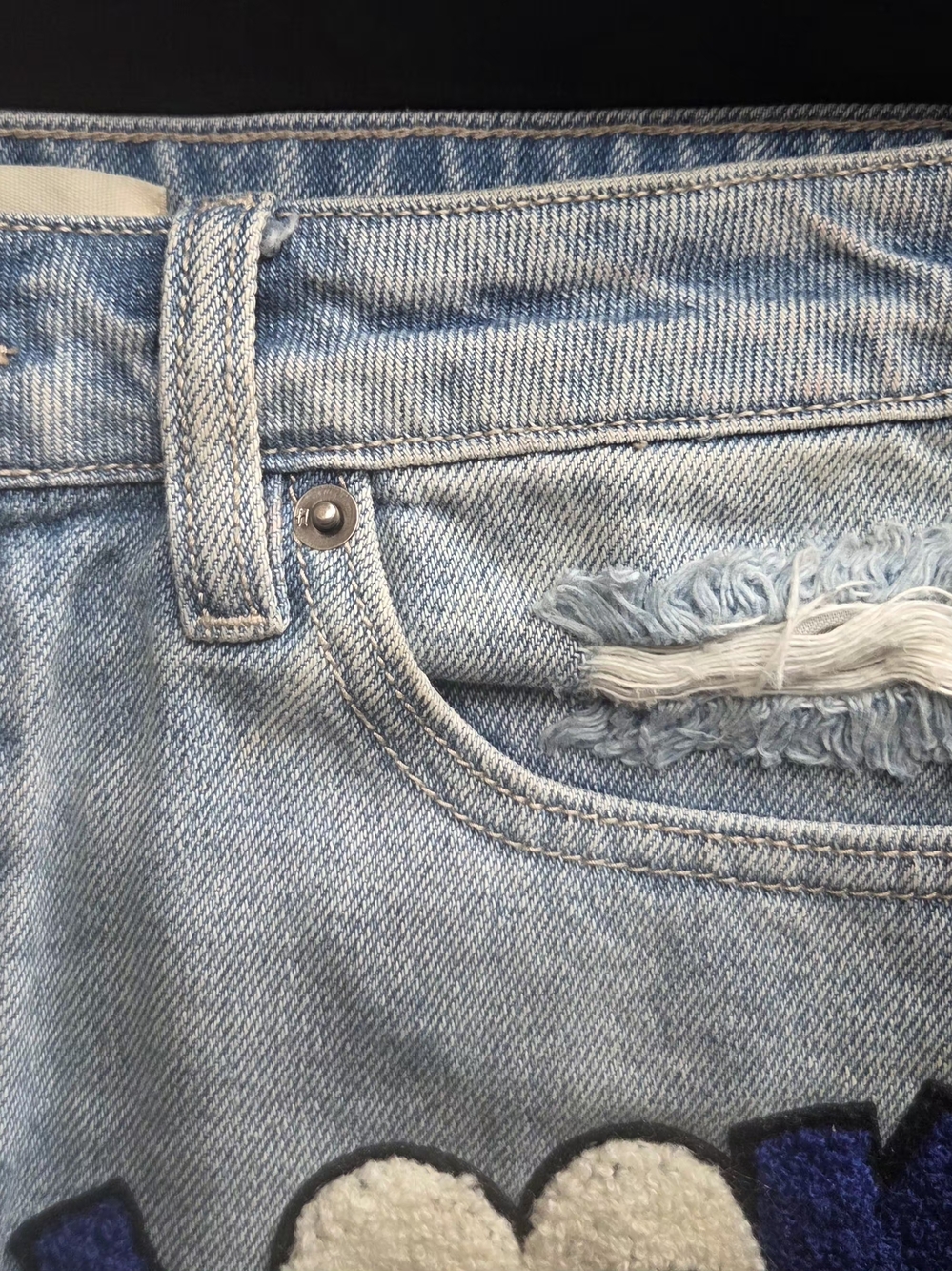 Hidden Jeans Light Wash Distressed Denim Mini Skirt with Fun Patches - Picture 10 of 11